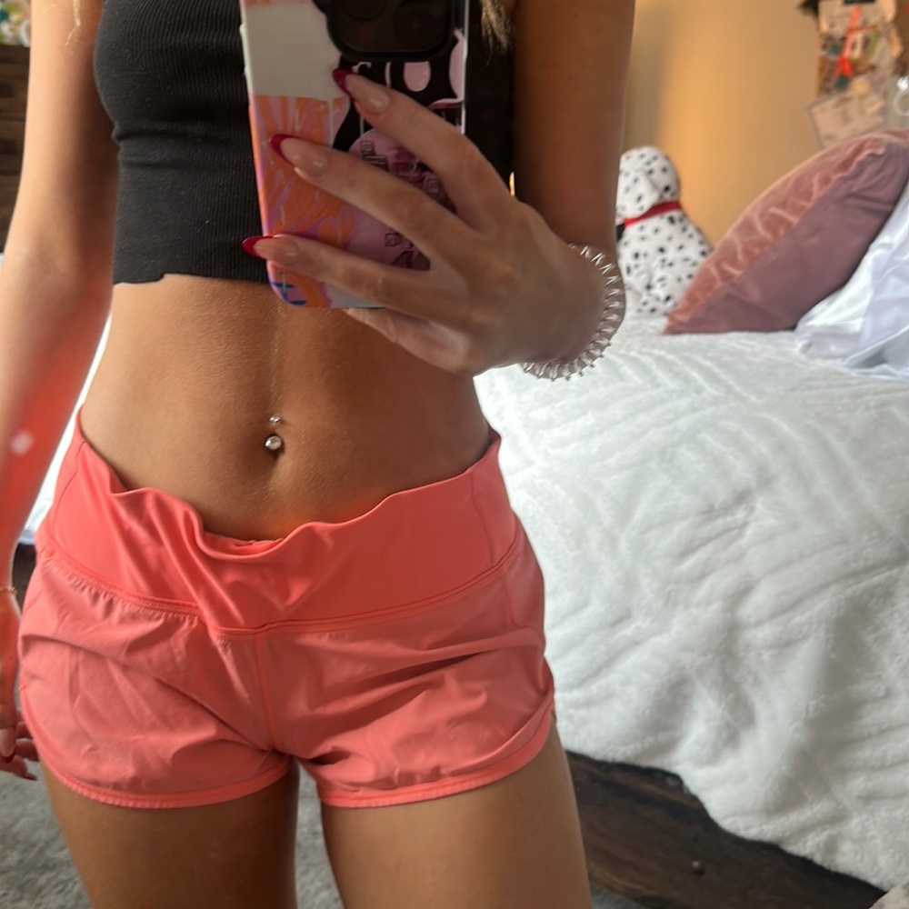 coral lululemon shorts